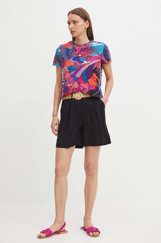 T-shirt bawełniany damski z domieszką elastanu wzorzysty kolor multicolor RS24.TSDB06 multicolor RS24