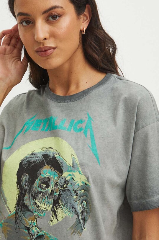 Odzież T-shirt bawełniany damski z nadrukiem Metallica kolor szary RS24.TSDB51 szary