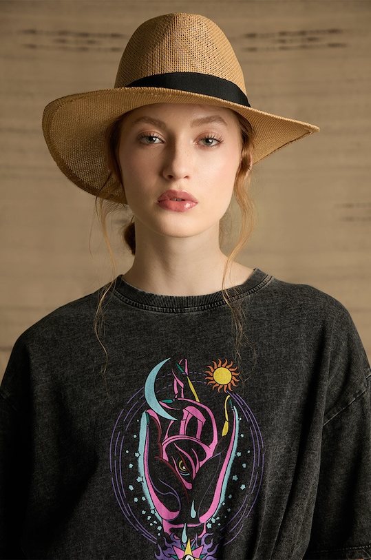 T-shirt bawełniany damski z nadrukiem Tattoo Art by Oliwia Zaciera - Spirit Voyager kolor szary okrągły szary RS24.TSDC51