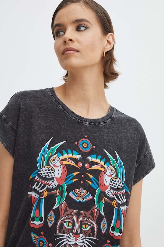 Bavlnené tričko dámske s potlačou Tattoo Art šedá farba RS24.TSDC58 sivá