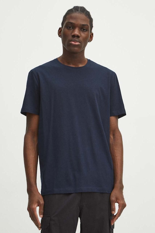 T-shirt bawełniany męski z domieszką elastanu gładki kolor granatowy gładkie granatowy RS24.TSM010