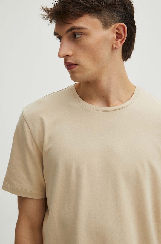 T-shirt bawełniany męski z domieszką elastanu kolor beżowy beżowy RS24.TSM011