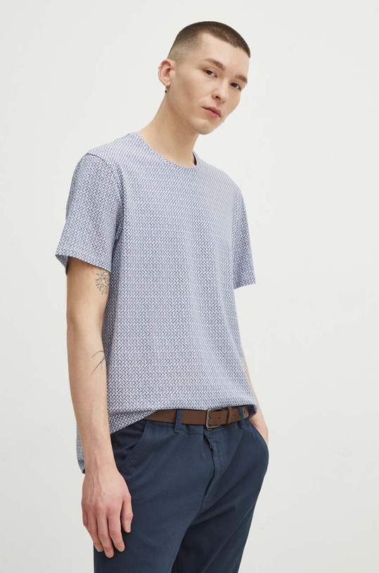 T-shirt bawełniany męski z domieszką elastanu kolor niebieski gładkie niebieski RS24.TSM022