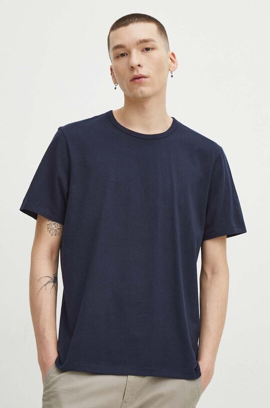 T-shirt bawełniany męski gładki kolor granatowy bawełna granatowy RS24.TSM031