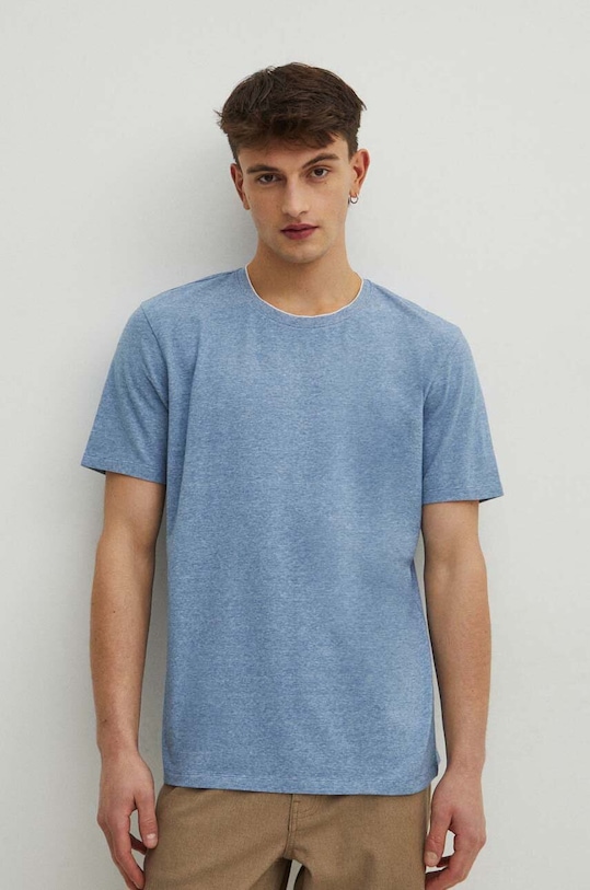 T-shirt bawełniany męski z domieszką elastanu kolor niebieski melanż niebieski RS24.TSM040