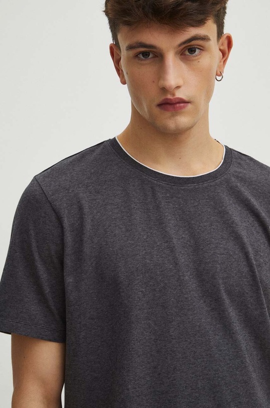 T-shirt bawełniany męski z domieszką elastanu kolor czarny melanż czarny RS24.TSM040