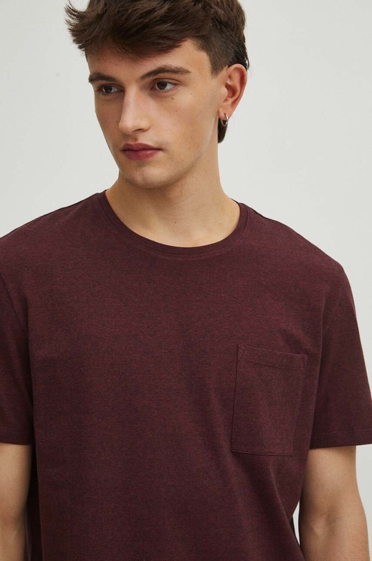 T-shirt bawełniany męski z domieszką elastanu kolor bordowy melanż bordowy RS24.TSM041