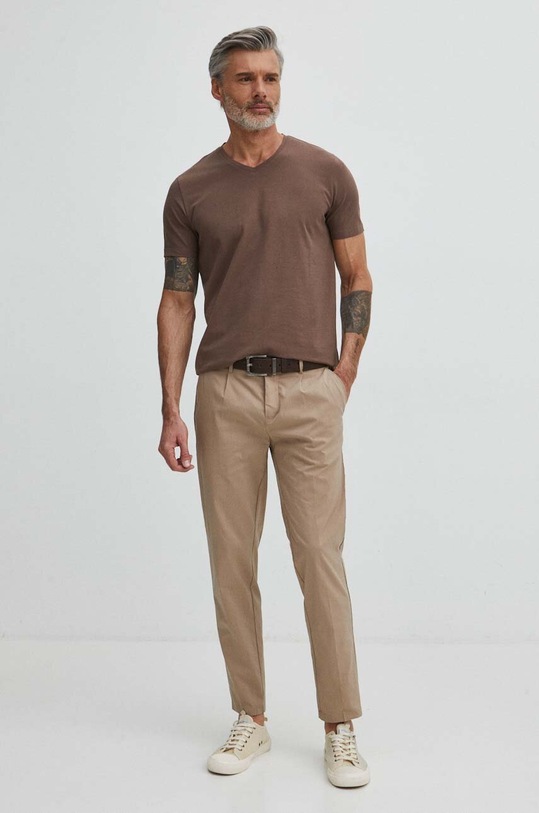Bavlnené tričko pánske s elastanom, hladký hnedá farba RS24.TSM054 hnedá RS24