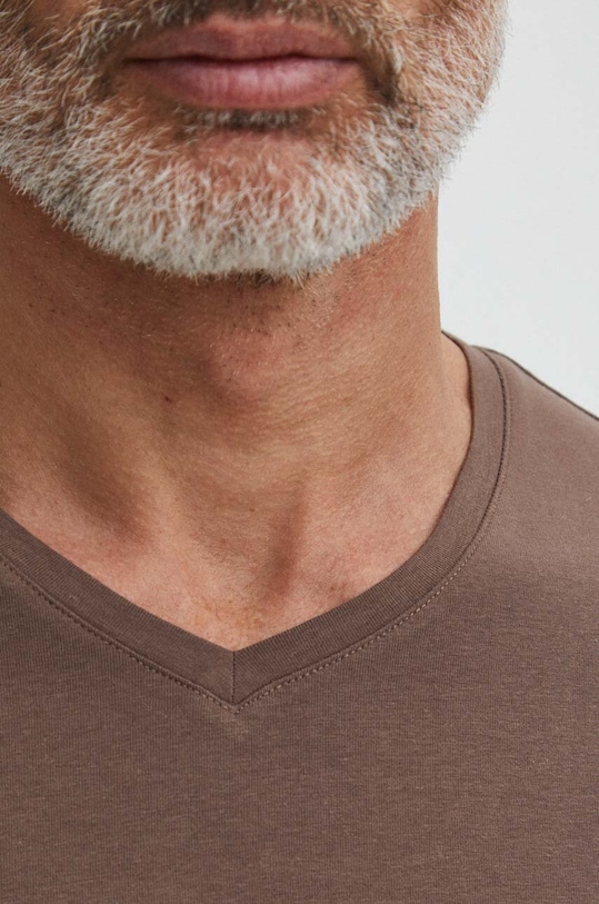 Bavlnené tričko pánske s elastanom, hladký hnedá farba RS24.TSM054 hnedá