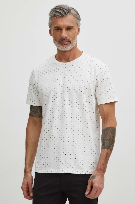 T-shirt bawełniany męski z dzianiny strukturalnej kolor beżowy z elastanem beżowy RS24.TSM055