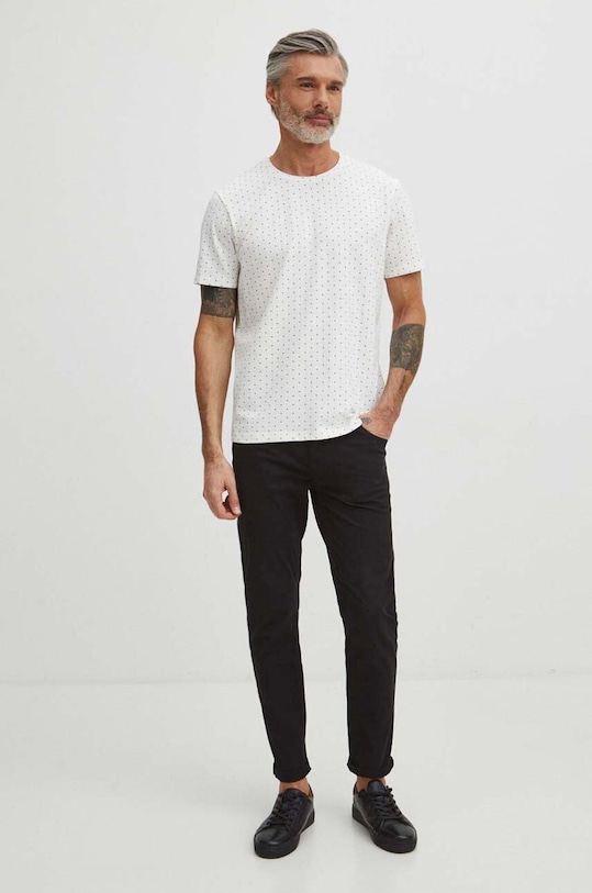 T-shirt bawełniany męski z dzianiny strukturalnej kolor beżowy RS24.TSM055 beżowy RS24