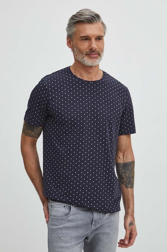 Bavlnené tričko pánske zo štruktúrneho úpletu tmavomodrá farba s elastanom tmavomodrá RS24.TSM055