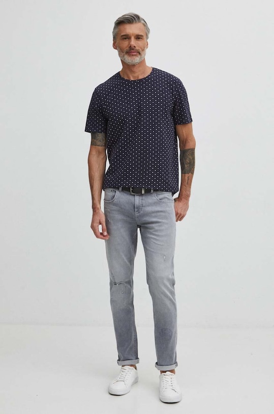 Bavlnené tričko pánske zo štruktúrneho úpletu tmavomodrá farba RS24.TSM055 tmavomodrá RS24