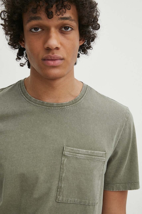 T-shirt bawełniany męski z efektem sprania kolor zielony bawełna zielony RS24.TSM072