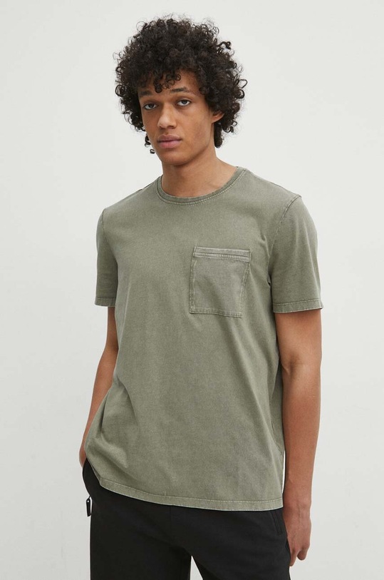 T-shirt bawełniany męski z efektem sprania kolor zielony zielony RS24.TSM072