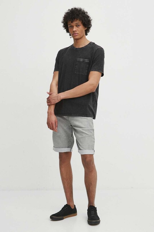 Bavlnené tričko pánske šedá farba RS24.TSM072 sivá RS24