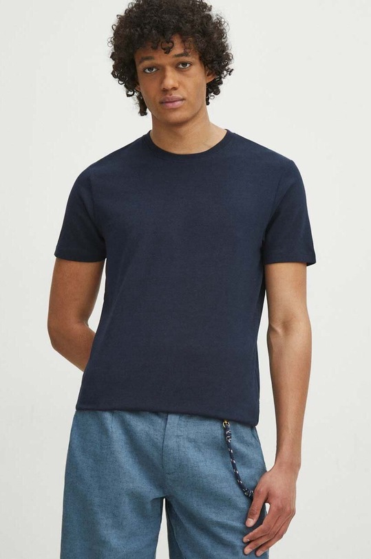 T-shirt męski gładki z domieszką elastanu i modalu kolor granatowy gładkie granatowy RS24.TSM073