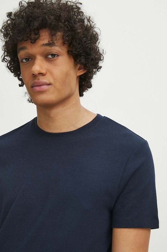 T-shirt męski gładki z domieszką elastanu i modalu kolor granatowy granatowy RS24.TSM073