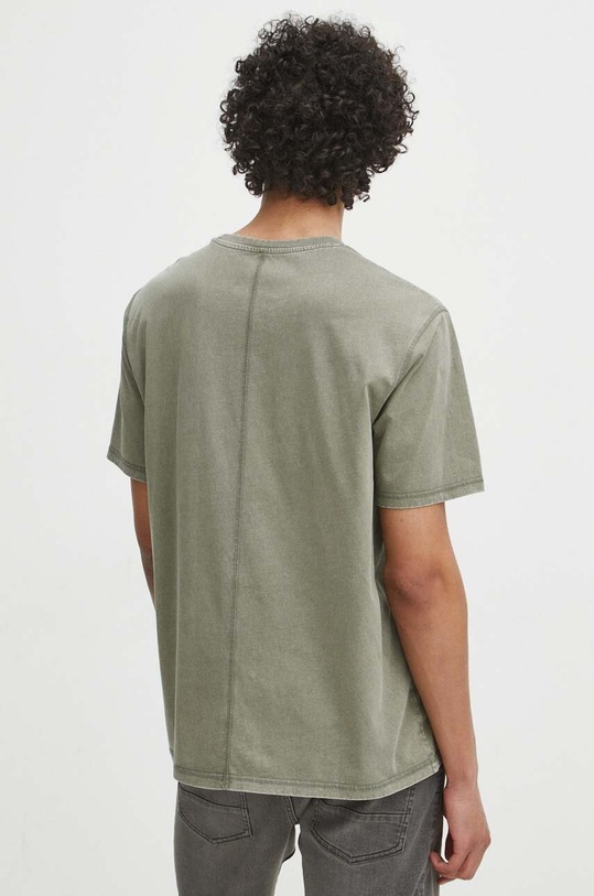 Odzież T-shirt bawełniany męski z efektem sprania kolor zielony RS24.TSM074 zielony