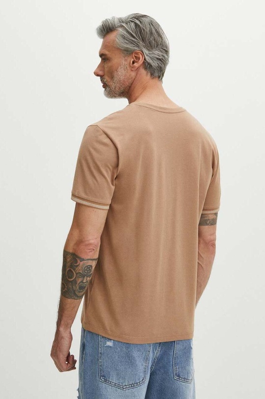 Odzież T-shirt bawełniany męski z domieszką elastanu gładki kolor beżowy RS24.TSM083 beżowy