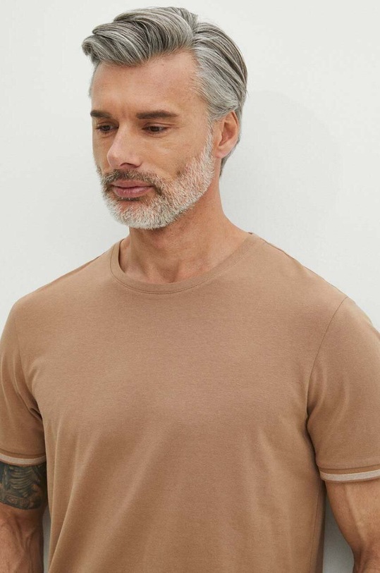 T-shirt bawełniany męski z domieszką elastanu gładki kolor beżowy beżowy RS24.TSM083