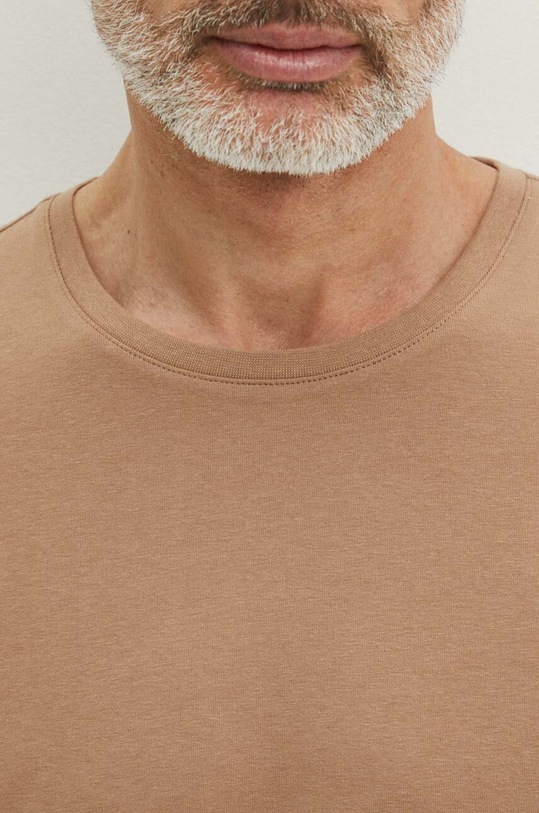 T-shirt bawełniany męski z domieszką elastanu gładki kolor beżowy RS24.TSM083 beżowy