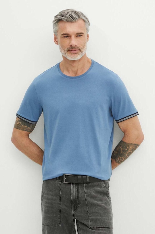 T-shirt bawełniany męski z domieszką elastanu gładki kolor niebieski niebieski RS24.TSM083