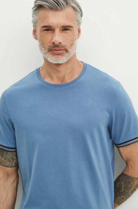 T-shirt bawełniany męski z domieszką elastanu gładki kolor niebieski RS24.TSM083 niebieski