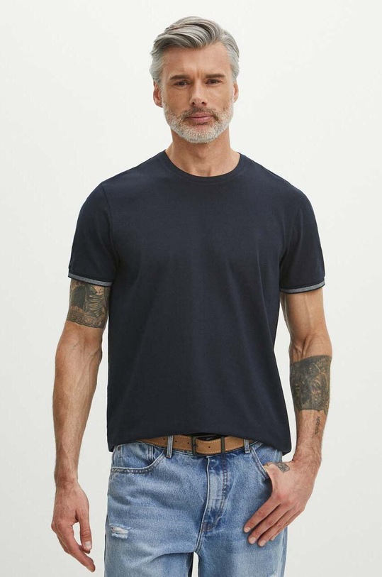 T-shirt bawełniany męski z domieszką elastanu gładki kolor granatowy gładkie granatowy RS24.TSM083