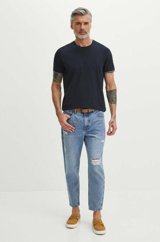 T-shirt bawełniany męski z domieszką elastanu gładki kolor granatowy RS24.TSM083 granatowy RS24