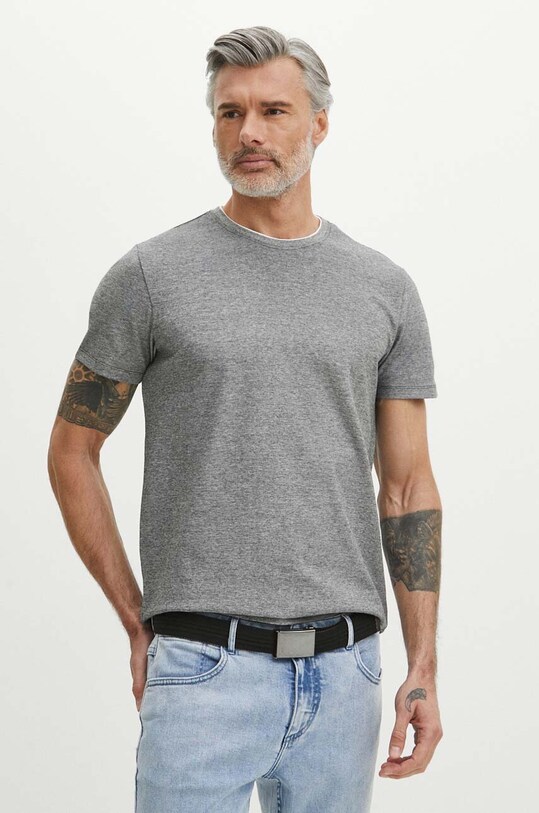 T-shirt bawełniany męski z domieszką elastanu kolor czarny melanż czarny RS24.TSM085