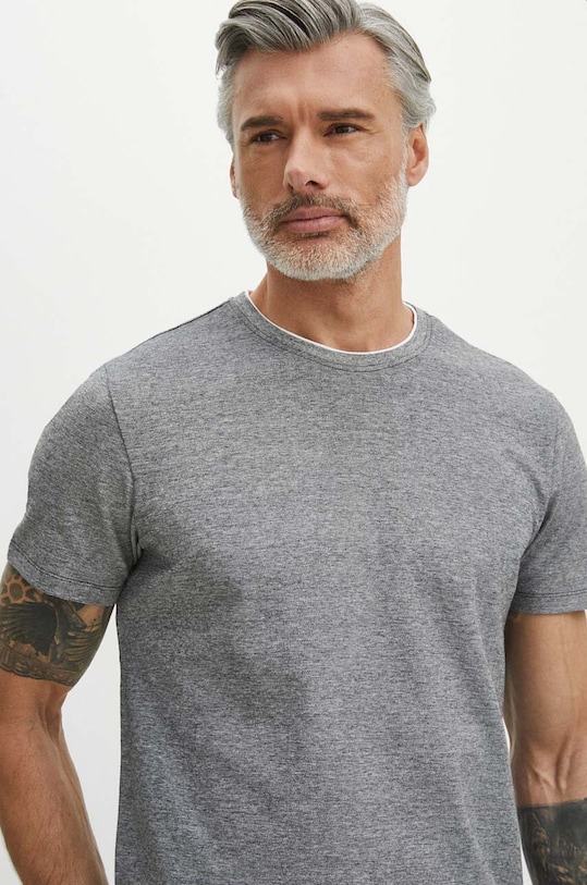 T-shirt bawełniany męski z domieszką elastanu kolor czarny czarny RS24.TSM085