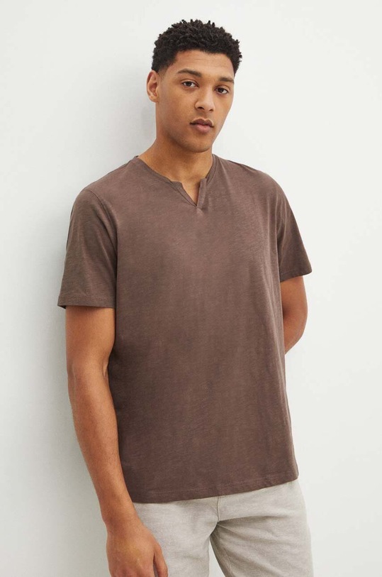 T-shirt bawełniany męski gładki kolor brązowy bawełna brązowy RS24.TSM095
