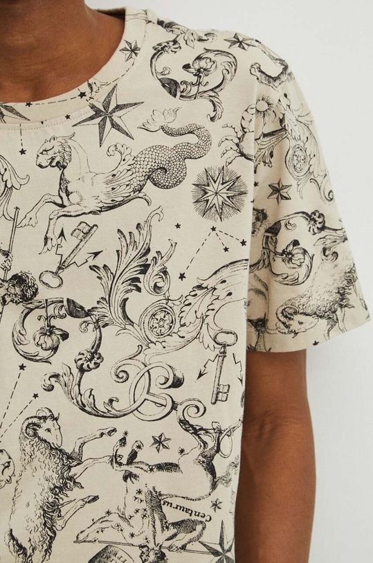 T-shirt bawełniany męski z kolekcji Zodiak kolor beżowy RS24.TSM151