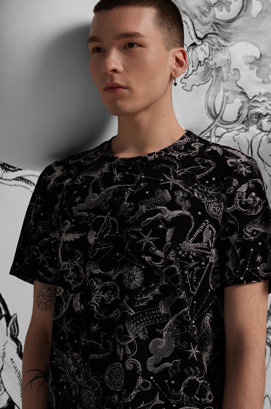 T-shirt bawełniany męski z kolekcji Zodiak kolor czarny bawełna czarny RS24.TSM151