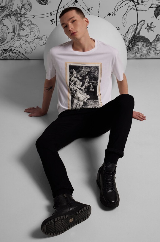 Bavlněné tričko pánské z kolekce Zvěrokruh - Váhy bílá barva relaxed bílá RS24.TSM156