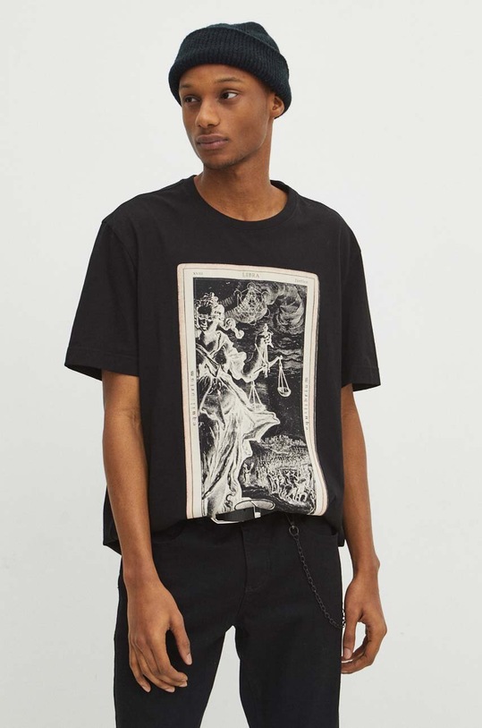 T-shirt bawełniany męski z kolekcji Zodiak - Waga kolor czarny RS24.TSM156 czarny RS24