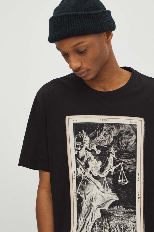 T-shirt bawełniany męski z kolekcji Zodiak - Waga kolor czarny RS24.TSM156 czarny