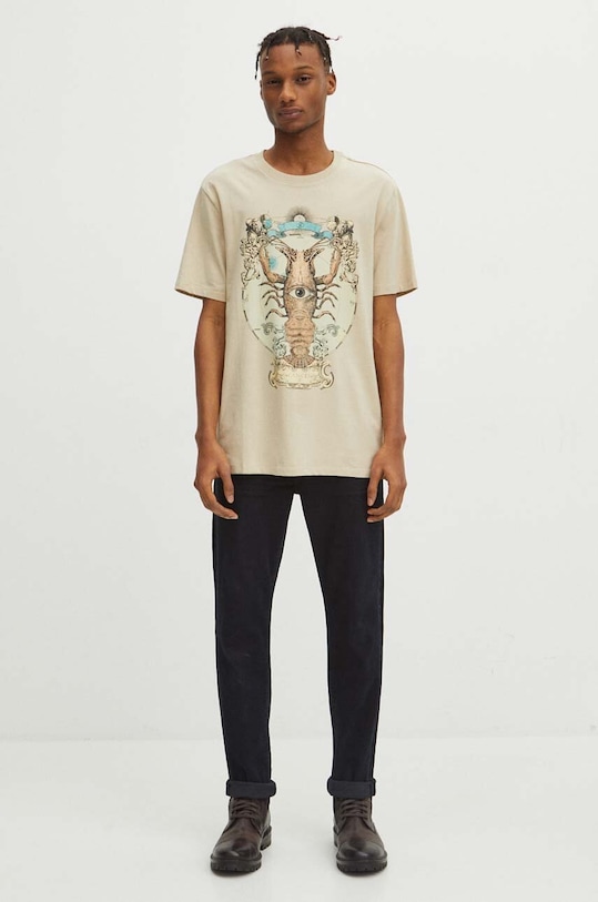 Odzież T-shirt bawełniany męski z kolekcji Zodiak - Rak kolor beżowy RS24.TSM158 beżowy
