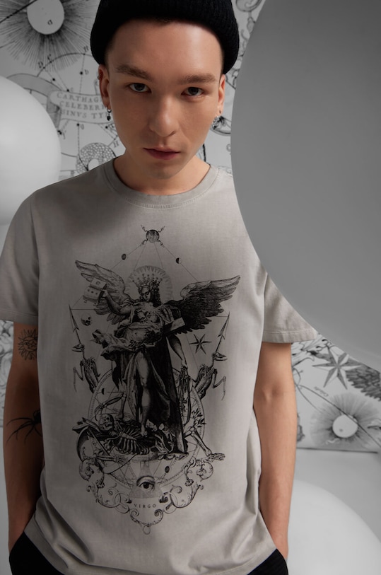 Bavlněné tričko pánské z kolekce Zvěrokruh - Panna šedá barva regular šedá RS24.TSM159