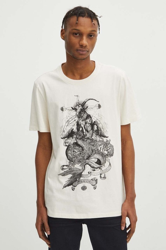 T-shirt bawełniany męski z kolekcji Zodiak - Koziorożec kolor beżowy RS24.TSM161 beżowy RS24