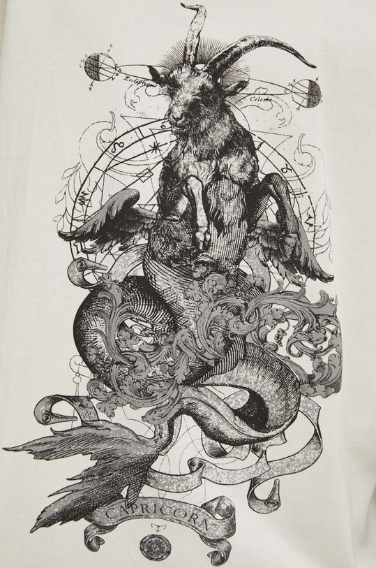 T-shirt bawełniany męski z kolekcji Zodiak - Koziorożec kolor beżowy RS24.TSM161