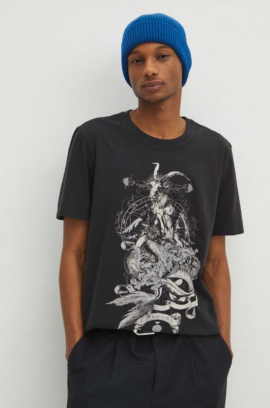 T-shirt bawełniany męski z kolekcji Zodiak - Koziorożec kolor szary RS24.TSM161 szary RS24