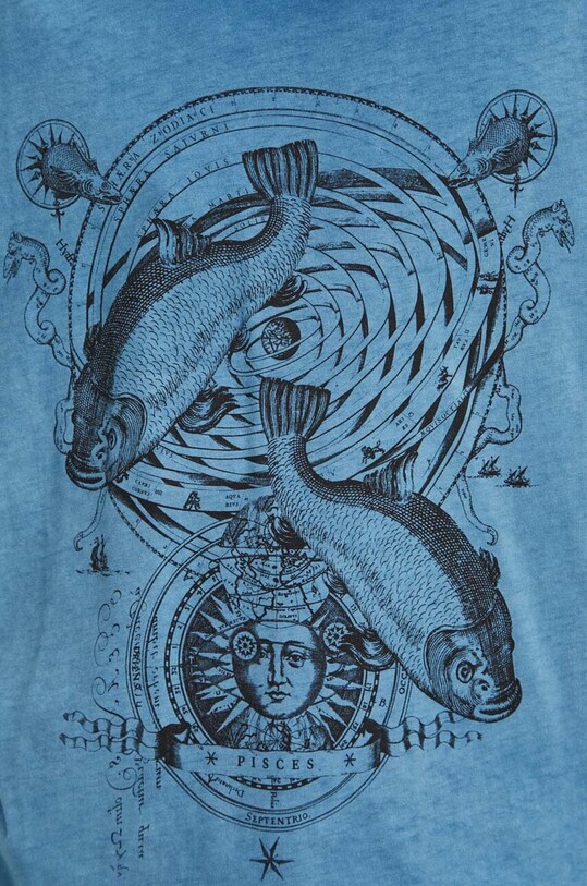 T-shirt bawełniany męski z kolekcji Zodiak - Ryby kolor granatowy RS24.TSM162
