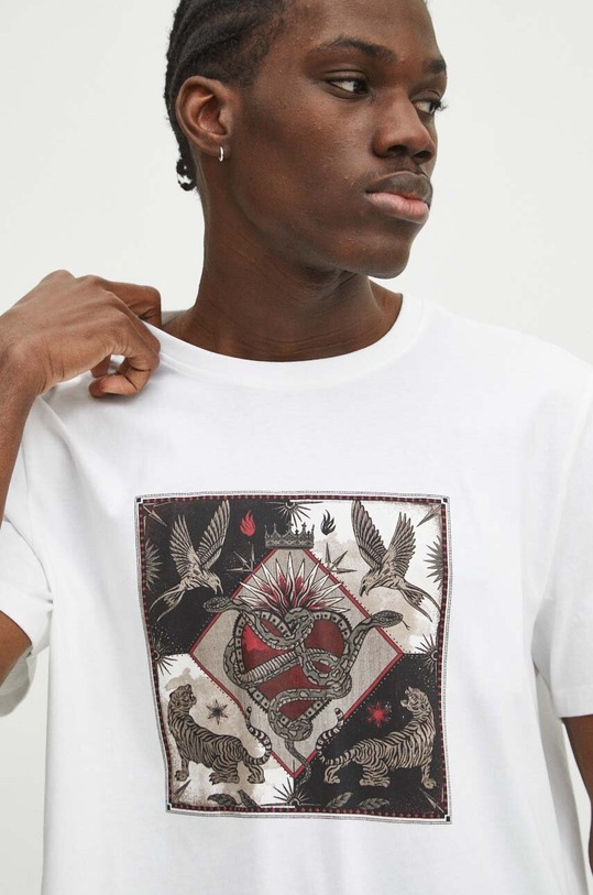 T-shirt bawełniany męski z kolekcji Love Alchemy kolor biały biały RS24.TSM200