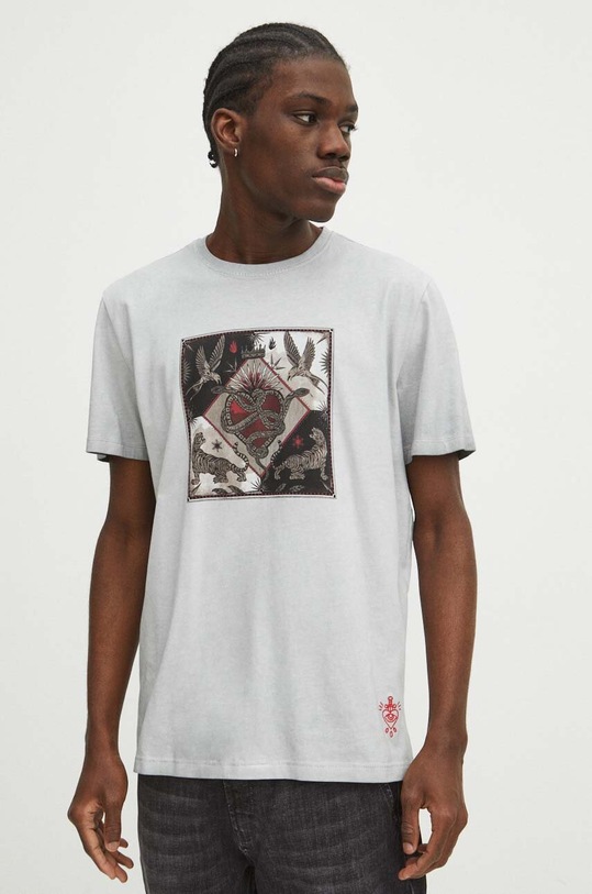 T-shirt bawełniany męski z kolekcji Love Alchemy kolor szary okrągły szary RS24.TSM200