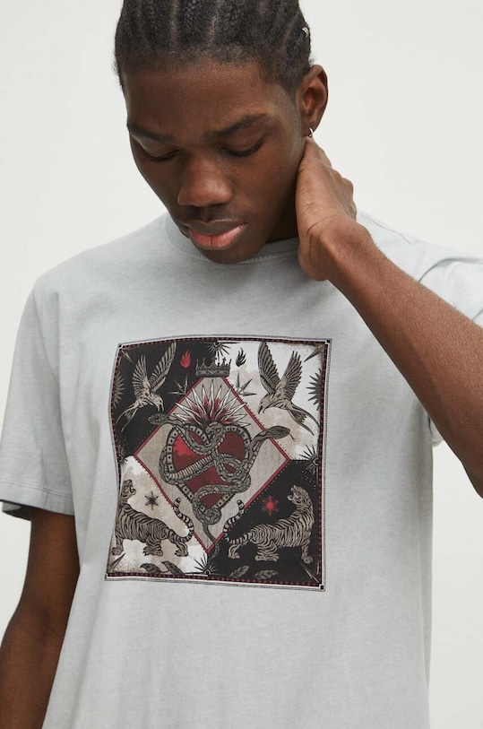 T-shirt bawełniany męski z kolekcji Love Alchemy kolor szary szary RS24.TSM200