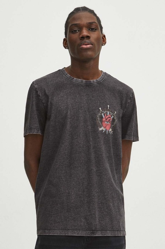 T-shirt bawełniany męski z kolekcji Love Alchemy kolor szary okrągły szary RS24.TSM201