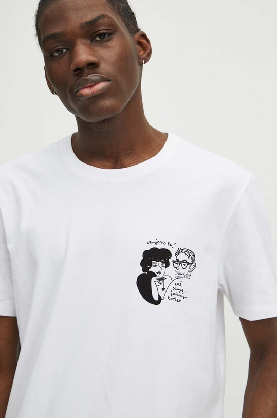 T-shirt bawełniany męski z domieszką elastanu by Magda Danaj - Porysunki kolor biały biały RS24.TSM210