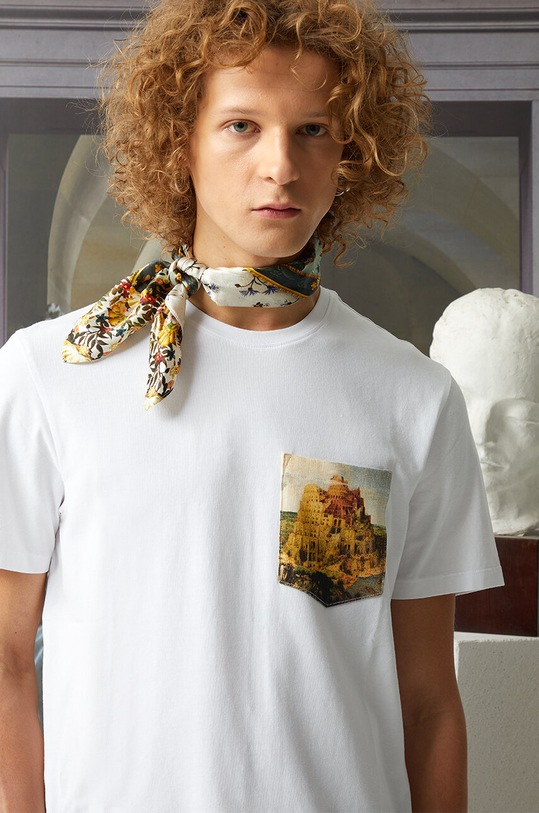 T-shirt bawełniany męski z domieszką elastanu z kolekcji Eviva L'arte kolor biały okrągły biały RS24.TSM253